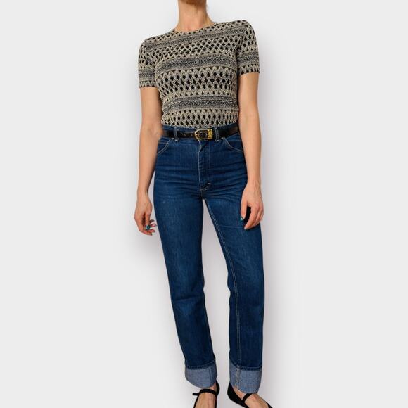 90s Jaipur Black Cream Textured Top Size M - Picture 2 of 5